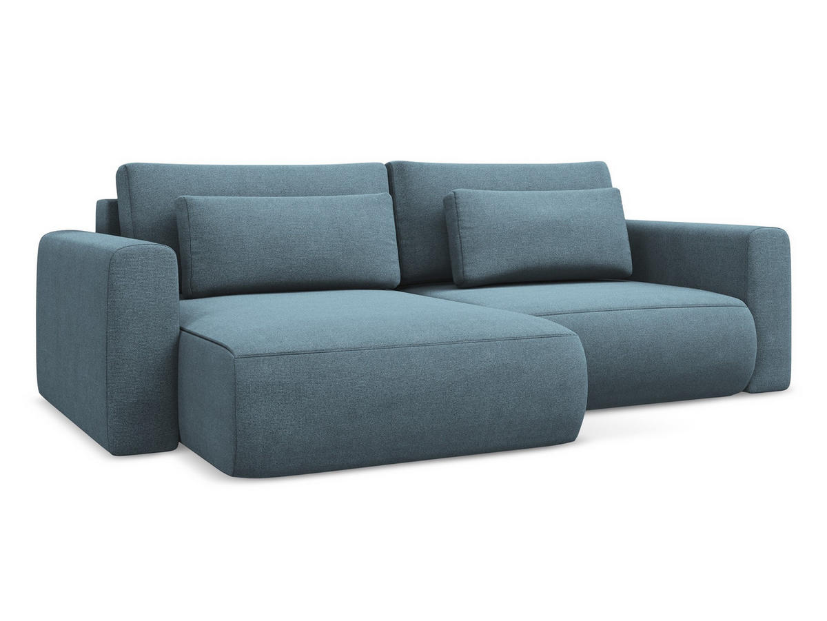 ECKSOFA mit Schlaffunktion Strukturstoff Stoff Blau - Blau/Schwarz, Kunststoff/Textil (149/240cm) - Makamii