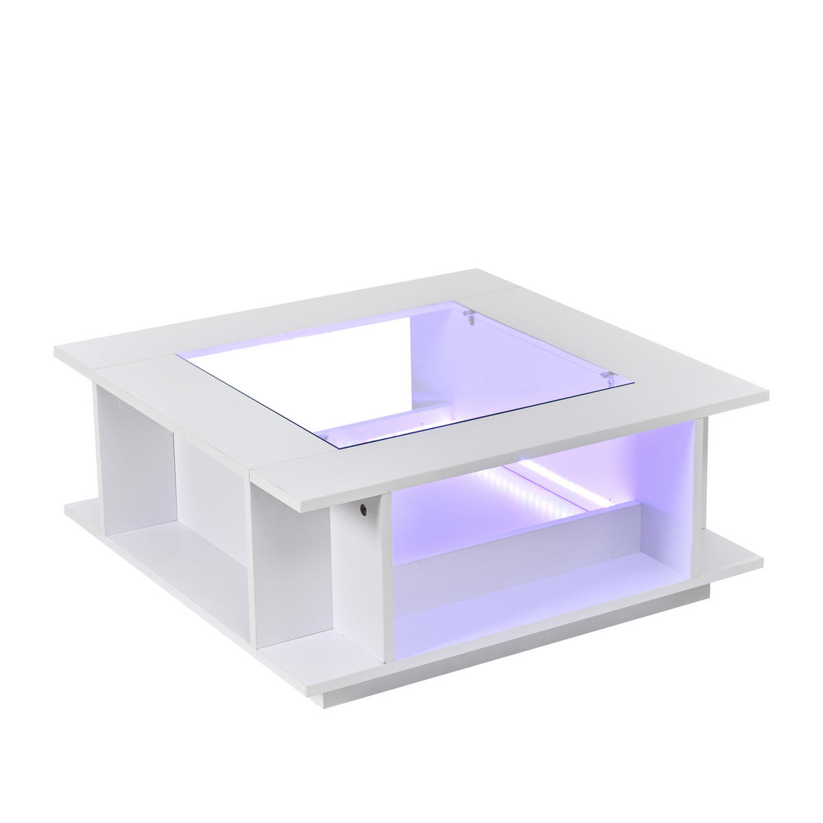 COUCHTISCH weiß aus Spanplatte mit Glasplatte und App-gesteuerter USB-LED 70 × 70 × 30 cm - Weiß, Holzwerkstoff (70/70/30cm) - Luhomfu