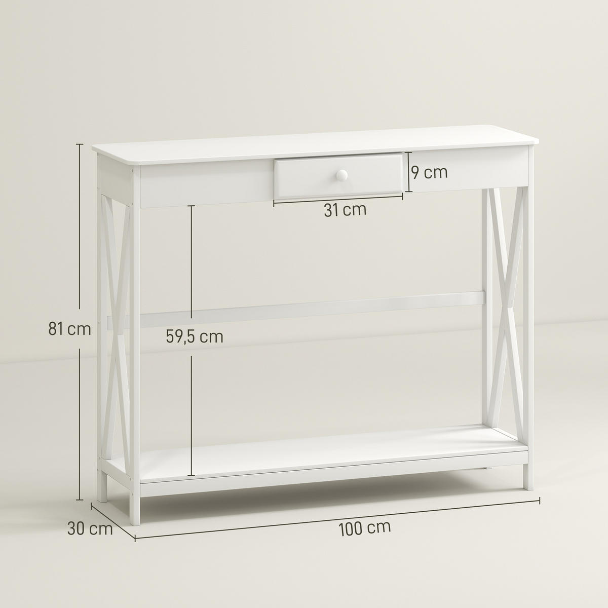 KONSOLENTISCH Weiß MDF 1 Stück - Weiß, Kunststoff (100/30/81cm) - GiPP