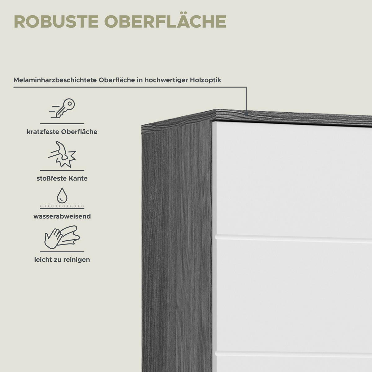 HOCHSCHRANK Blake Bad in Rauchsilber Nachbildung und weiß hochglanz B/H/T: 35x191x31 cm - Silberfarben, Holz (35/191/31cm)