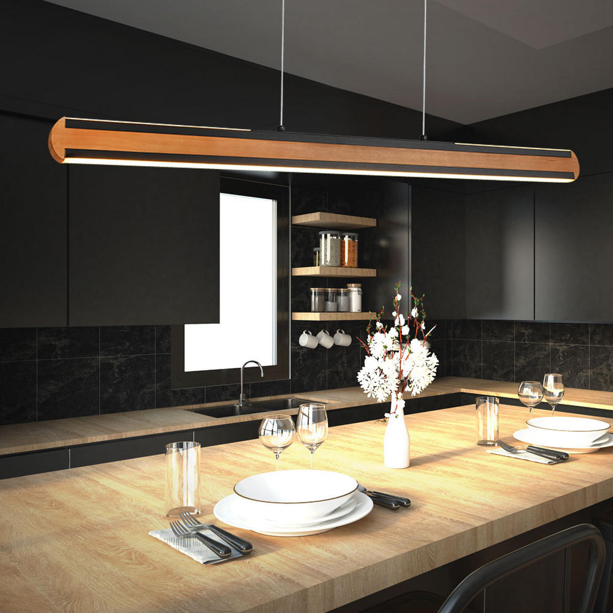 LED HÄNGELEUCHTE Metall Holzoptik Braun - Braun, Holz (6/110/150cm)