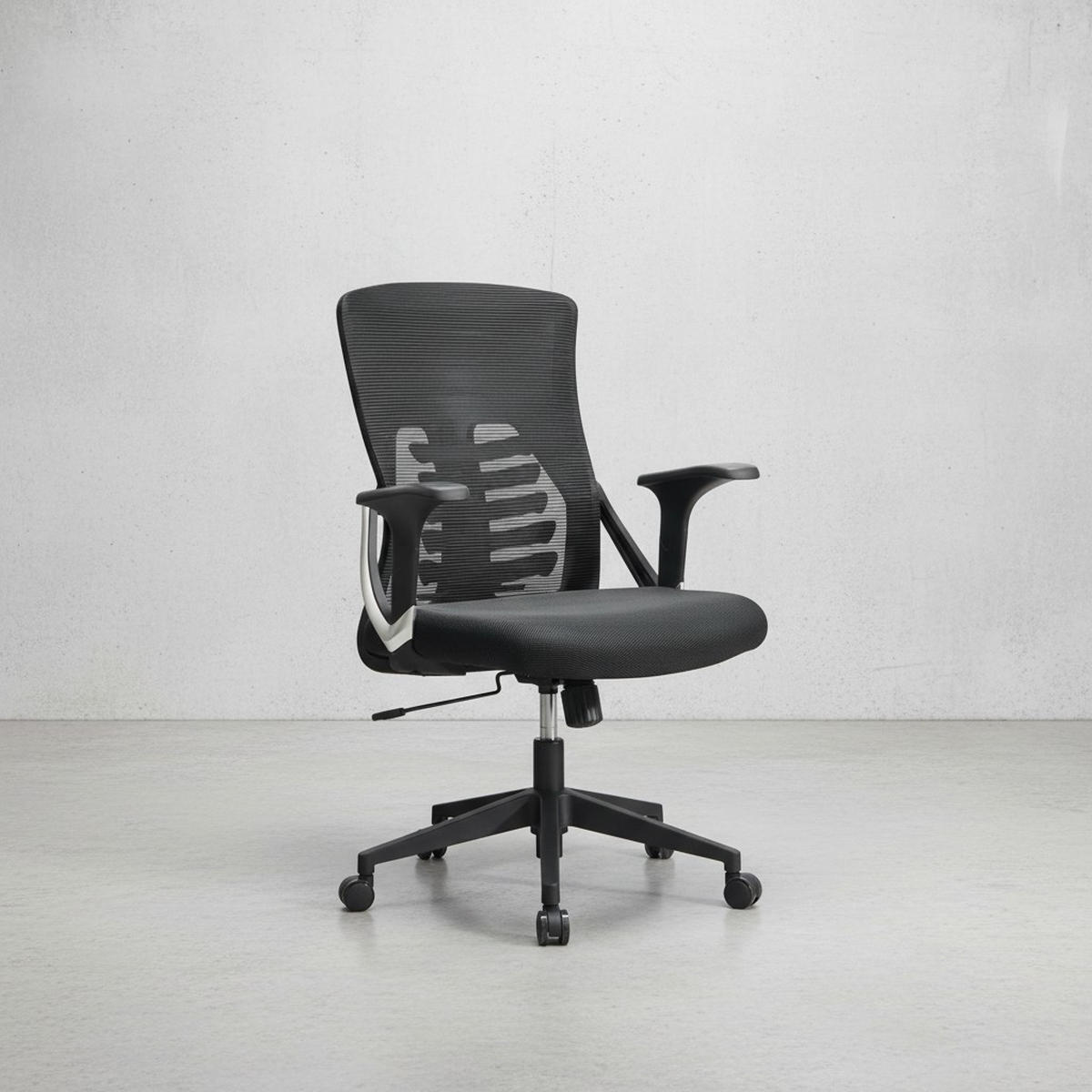BÜRODREHSTUHL Schwarz Mesh mit Wippmechanik, 4-fach Lordosenstütze und Höhenverstellung ATLAS - Schwarz, Kunststoff/Textil (65/104/65cm) - KADIMA DESIGN