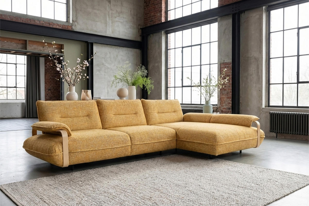 ECKSOFA ANISSA Gelb Flachgewebe - Gelb/Schwarz, Kunststoff/Textil (185/297cm) - KAWOLA