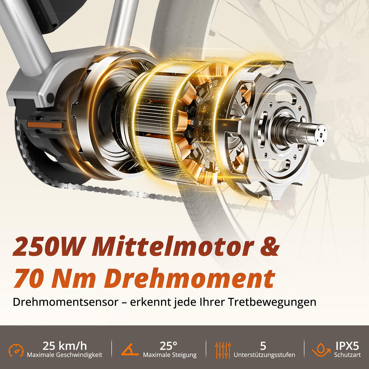 E-BIKE BKU1 Mittelmotor mit 150 km Maximalreichweite - Silberfarben, Metall (80cm) - HITWAY