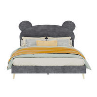 KINDER-POLSTERBETT 140x200 cm in Grau mit Bärenohren-Kopfteil und Taschenfederkernmatratze - Grau, Textil (140/200cm) - IVMEU
