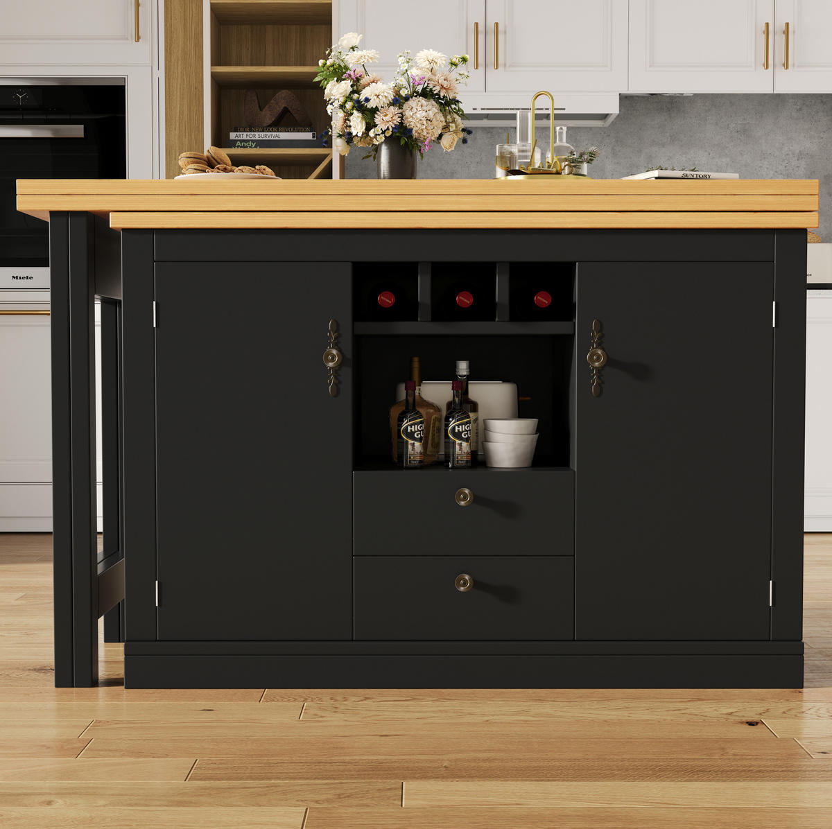 BARTISCH 120-180/40/76 cm mit Stauraum und drehbarer Ausziehfunktion - Schwarz, Holzwerkstoff (40/180/76cm) - BEAOK