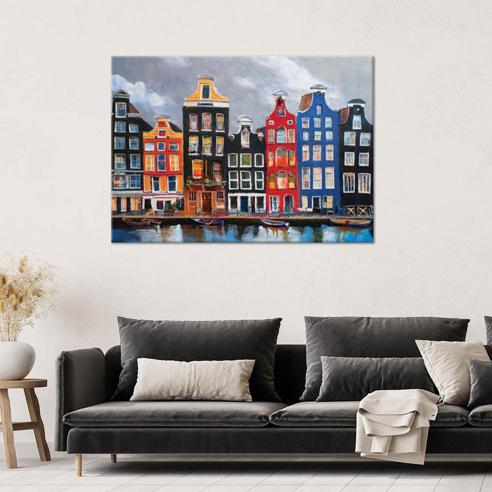 WANDBILD amsterdamer stadt gemalt - Multicolor, Textil (60/40cm) - Feeby