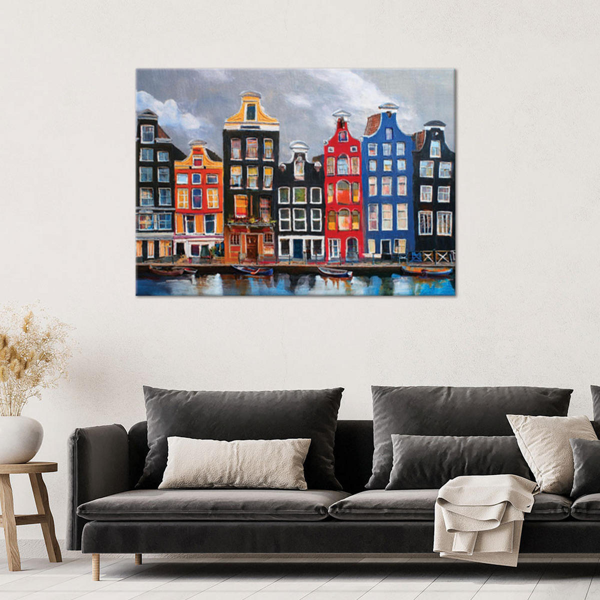 WANDBILD amsterdamer stadt gemalt - Multicolor, Textil (60/40cm) - Feeby
