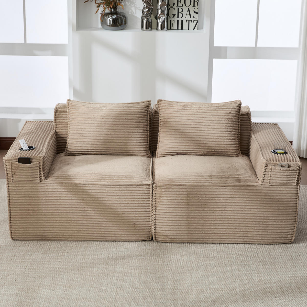 SOFA modulares 2-Sitzer 188 x 90 x 75 cm Cord Khaki - Braun, Kunststoff (188/75/90cm) - Meubliv