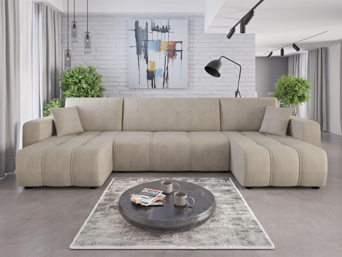 WOHNLANDSCHAFT Dagny - Beige, Holzwerkstoff/Textil (317/85/146cm) - Fun Möbel
