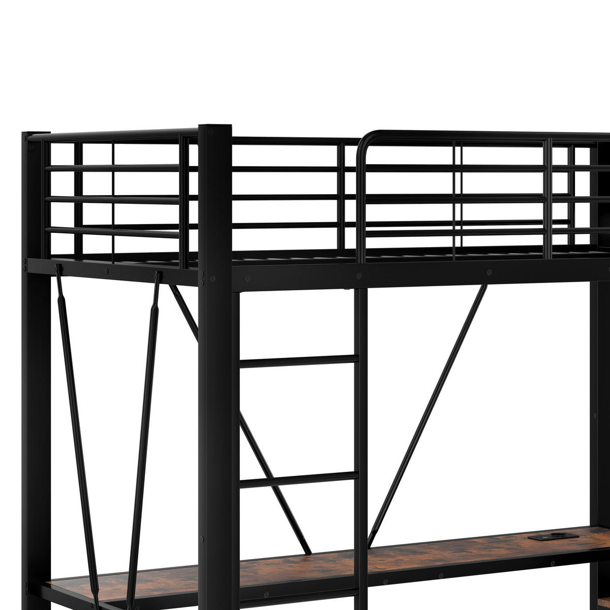 HOCHBETT 90/200 cm Schwarz mit Schreibtisch und LED-Beleuchtung - Schwarz, Metall (90/200cm) - OKWISH