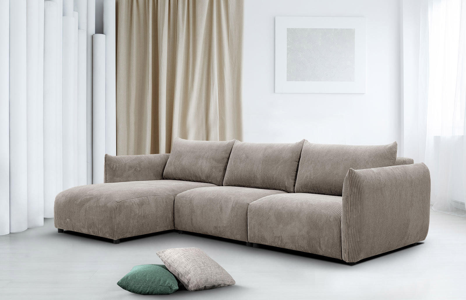 ECKSOFA TAUER 5-Sitzer, taupe - Taupe/Schwarz, Holzwerkstoff/Kunststoff (173/294cm) - Courtois Laville