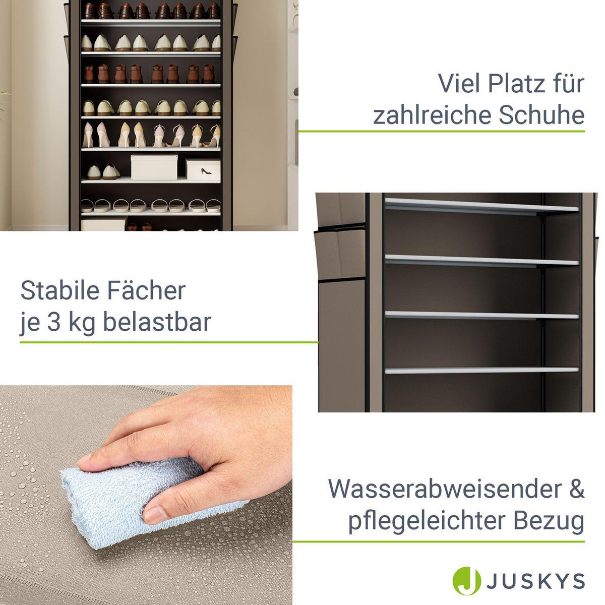 SCHUHREGAL mit Seitentaschen 160 x 88 cm hellbraun - Hellbraun, Textil (88/160/28cm) - Juskys