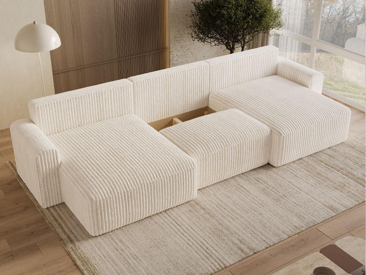 ECKSOFA U Aurora Creme - Creme, Holz/Textil (369/145cm) - Graingold