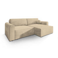 ECKSOFA FIANO M Creme Velours-Stoff mit Schlaffunktion - Creme, Holz (245/148cm) - MASSENO
