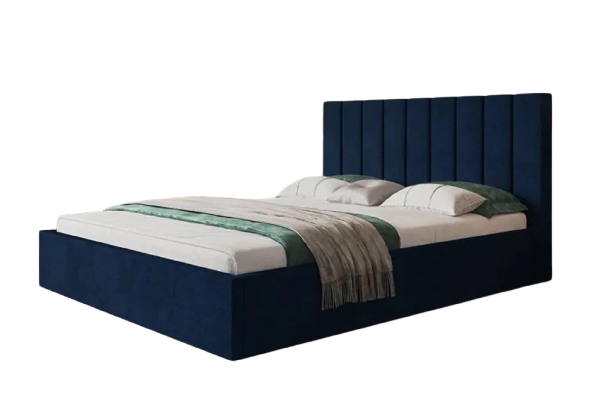 POLSTERBETT SIM 9 mit Kopfteil, 180 x 200 cm mit Bettkasten und Lattenrost aus Holz, Velourstoff, Farbe: Blau - Blau, Holz/Kunststoff (180/200cm) - Sepro Meble