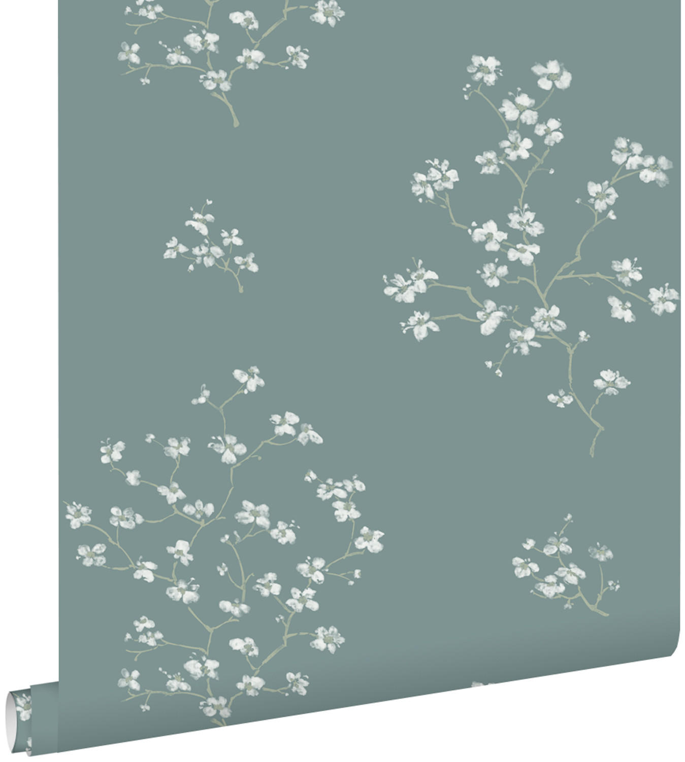 TAPETE Blütenzweige 53 cm x 10.05 m - Türkis, Papier (53/1000cm) - ESTAhome
