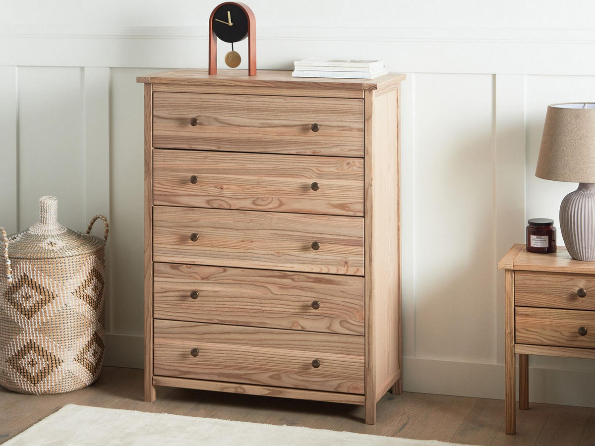 KOMMODE mit 5 Schubladen Sassafrasholz Braun Salton - Braun, Holz (85/111/39cm) - Beliani