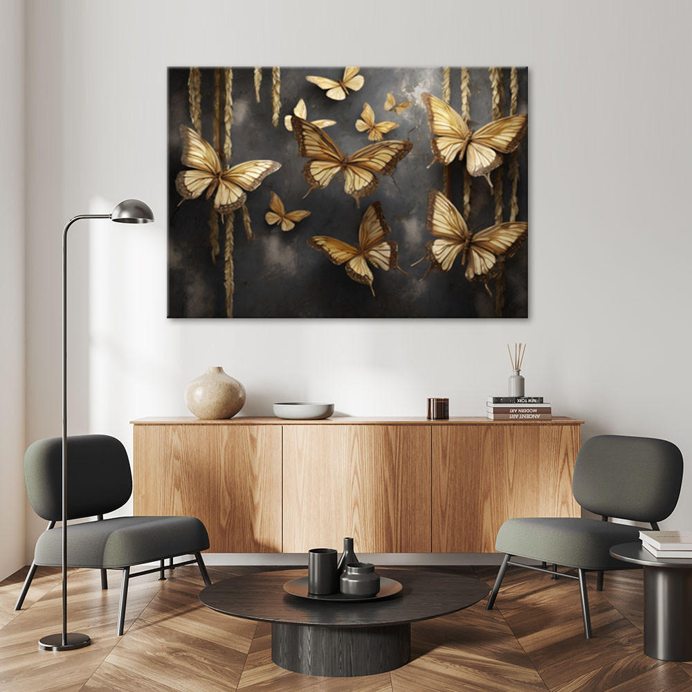 LEINWANDBILD Goldene Schmetterlinge 100x70cm - Goldfarben, Textil (100/70cm) - Feeby