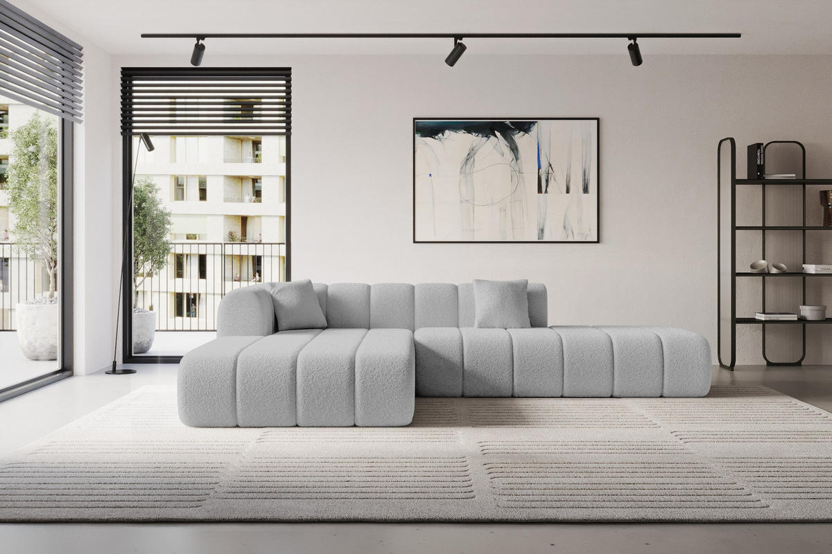 ROHOVÁ SEDAČKA s otomanem, levá BILA-L 289x176x71 Světle šedá Buklé - černá/stříbrná, kompozitní dřevo/textil (176/289cm) - ALTDECOR