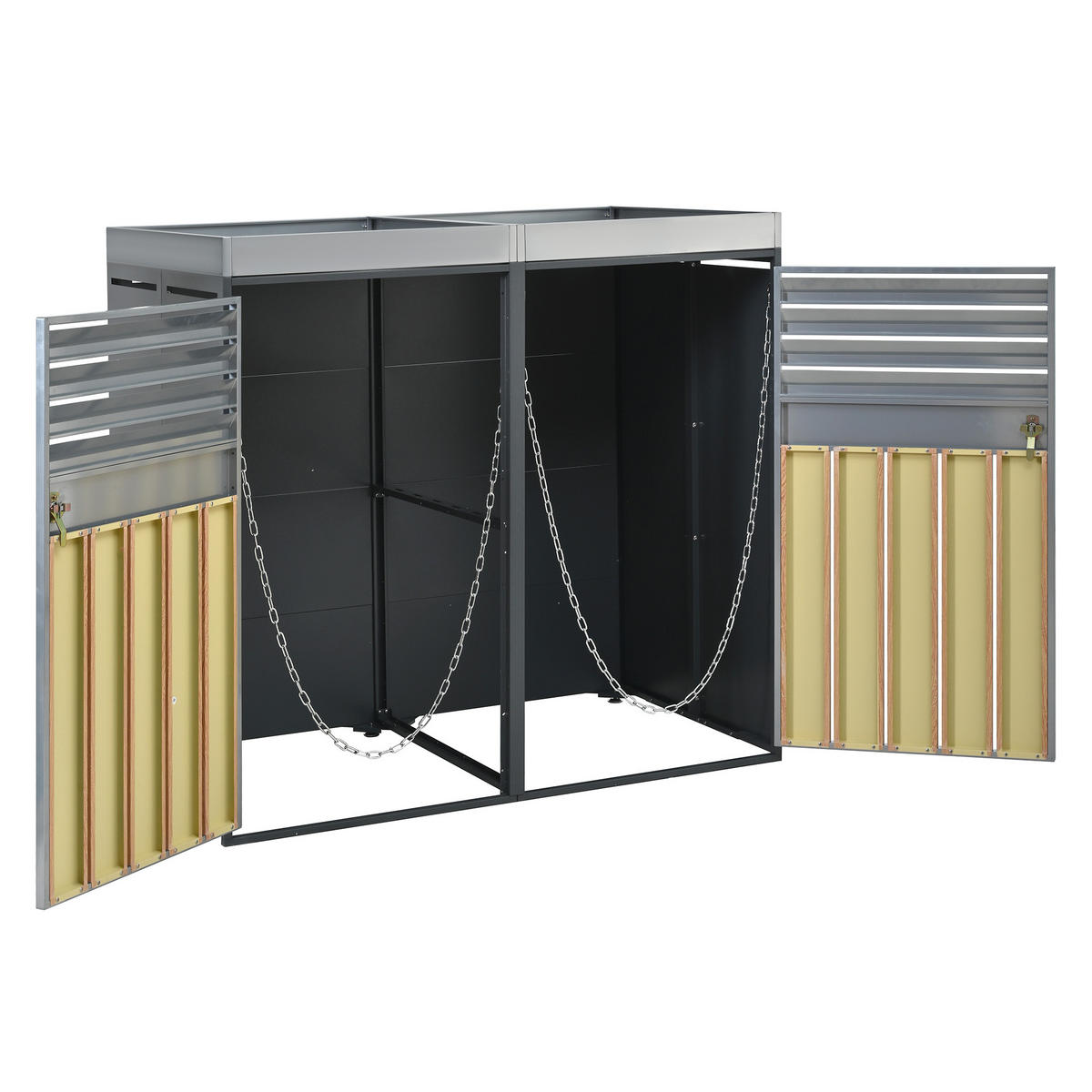 MÜLLTONNENBOX 2 Türen abschließbar Lüftung Pflanzdach - Multicolor, Metall (80/124.5/132cm) - FLIEKS