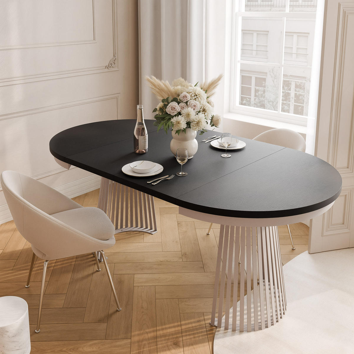 AUSZIEHTISCH AUREA 100-180/75 cm, Kaschmir / Schwarz - Kaschmir/Schwarz, Holzwerkstoff/Metall (100/100/75cm) - Idohome