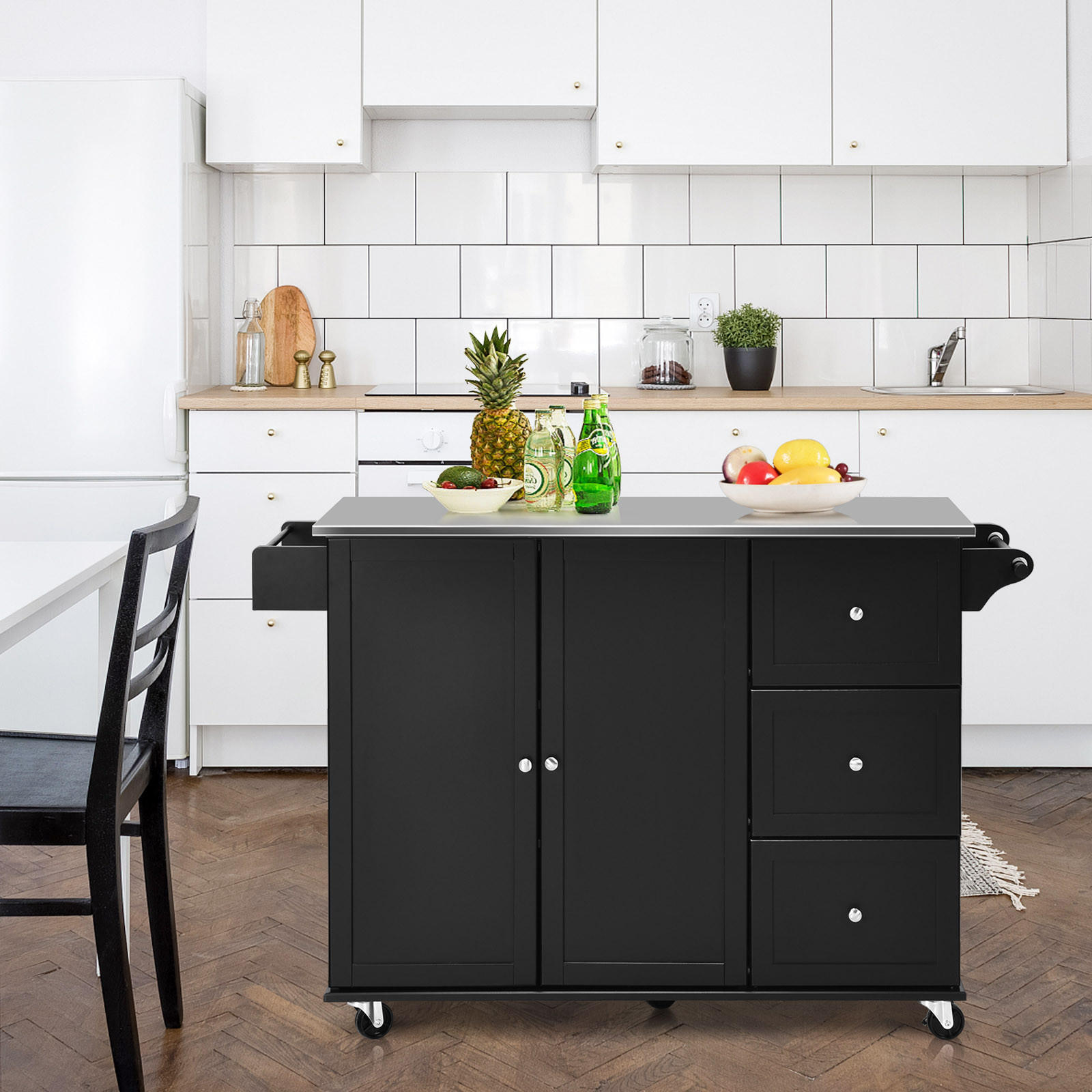 KÜCHENINSEL Schwarz - Schwarz, Holz (46/92/135cm) - COSTWAY