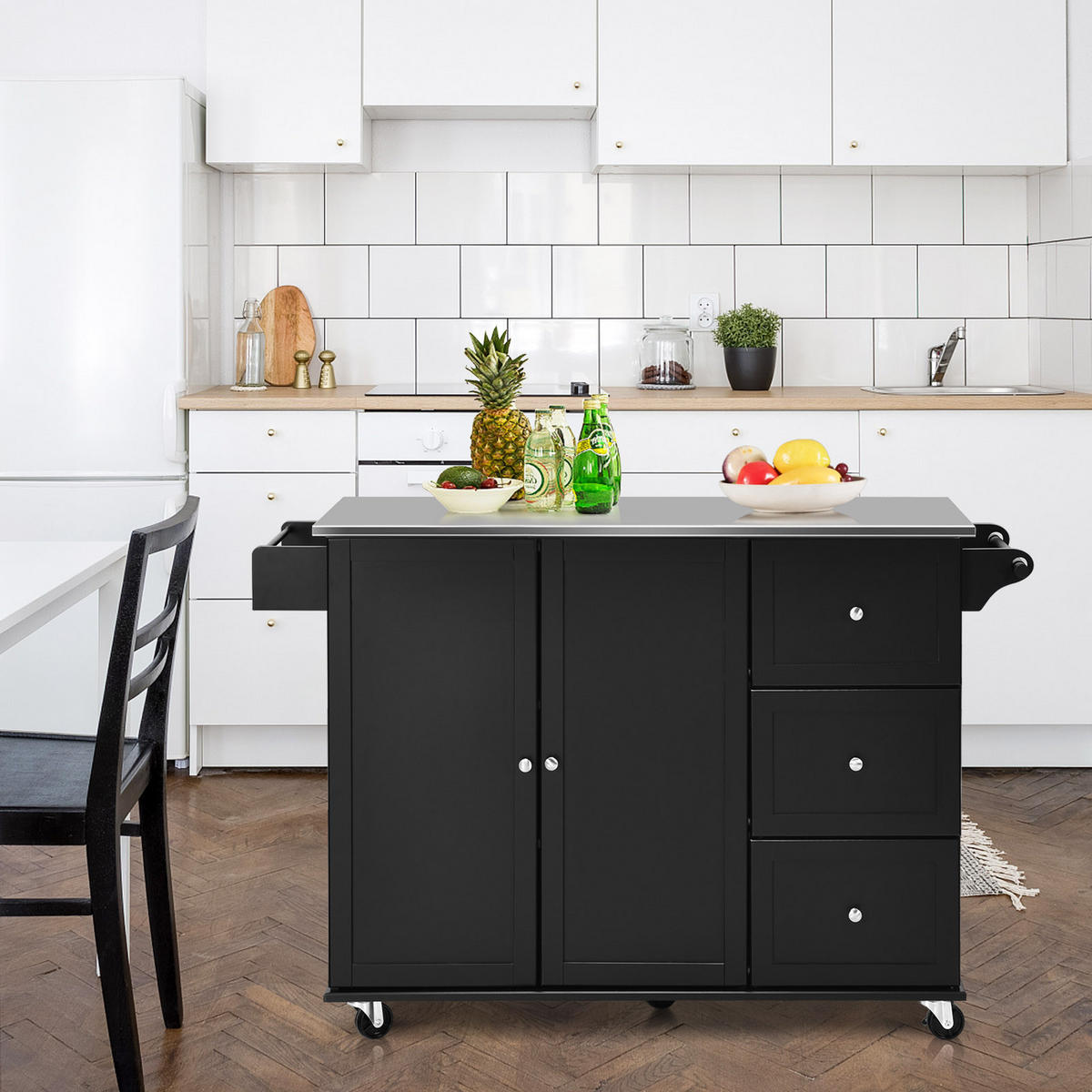 KÜCHENINSEL Schwarz - Schwarz, Holz (46/92/135cm) - COSTWAY
