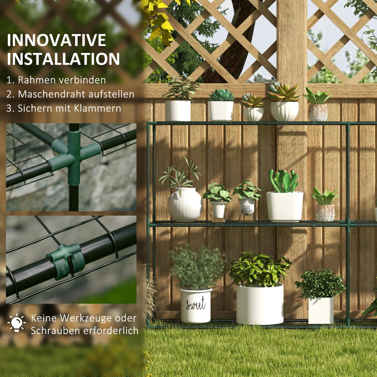 PFLANZENREGAL, Metall, Dunkelgrün - Dunkelgrün, Metall (30/114/222cm) - Outsunny