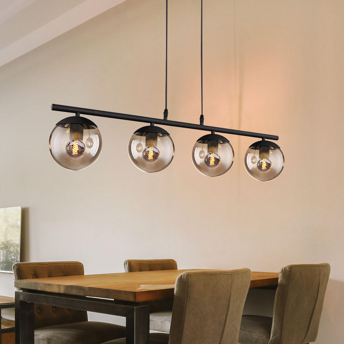 LED HÄNGELEUCHTE Glas Schwarz Matt - Schwarz, Glas (90/15/120cm) - Globo Lighting