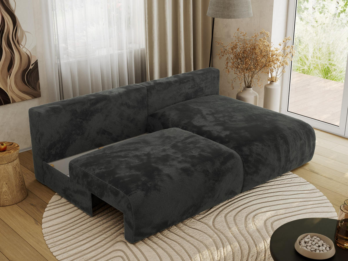 ECKSCHLAFSOFA VIVO L Dunkelgrau Plüsch - rechts - Dunkelgrau/Schwarz, Kunststoff/Textil (150/223cm) - MKS