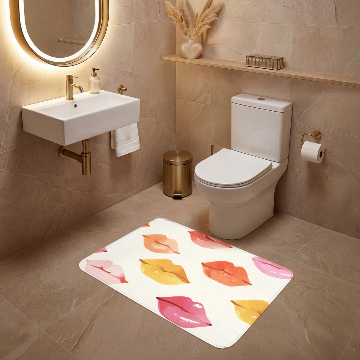 WC PŘEDLOŽKA Rty - barevné - lesklé 90x60 cm - růžová, textil/plast (90/1cm) - OnlyWow