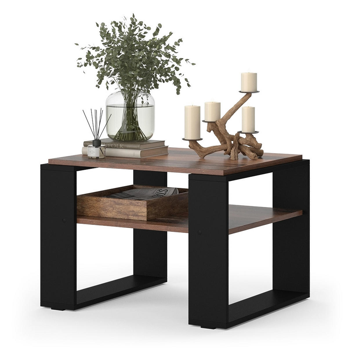 COUCHTISCH Helm Antikholz 65.6 x 55,8 cm mit Ablage - Alteiche/Schwarz, Holzwerkstoff (55.8/65.6/46.2cm) - Vicco