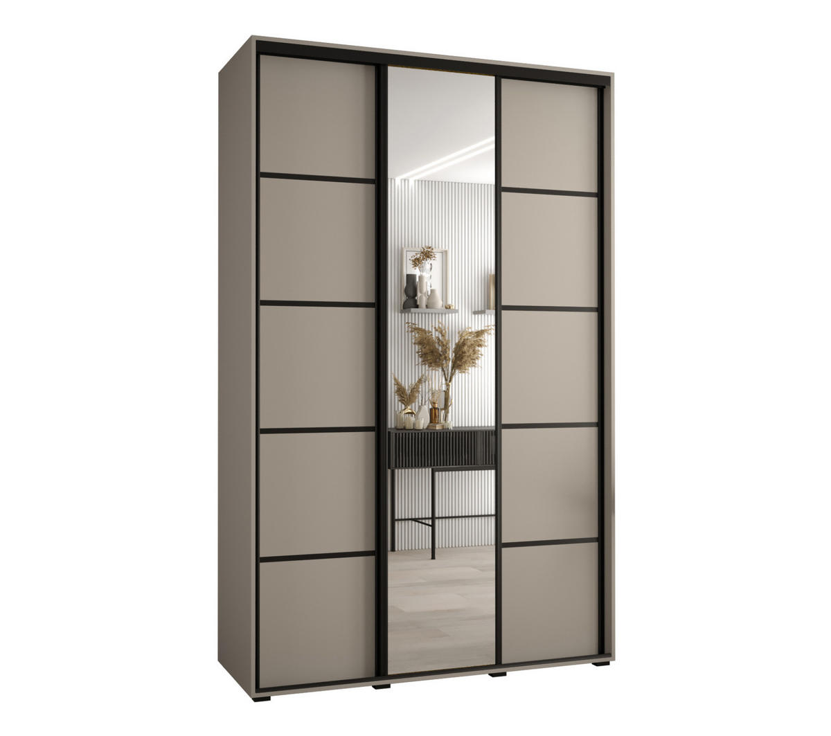 SCHWEBETÜRENSCHRANK 235,2/150/45 3-türig - Kaschmir/Schwarz, Holz/Metall (150/235.2/45cm) - MÖBEL KRYSPOL