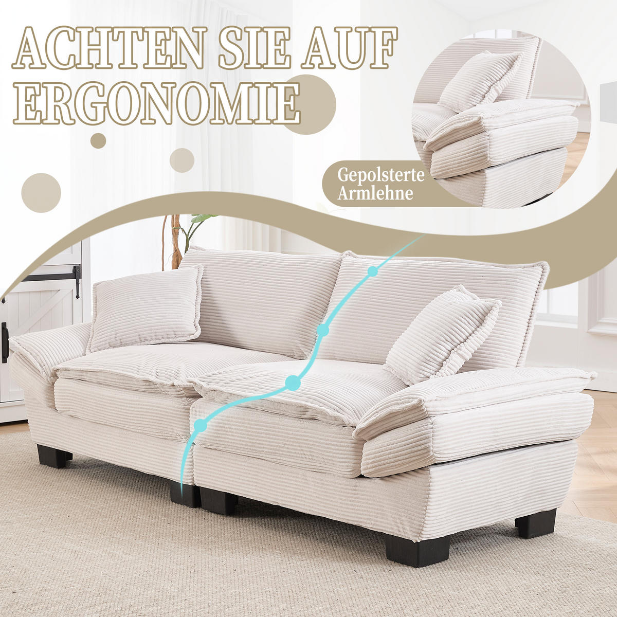 2-SITZER Sofa Samt mit ultratiefem Sitz und Kissen 224/81/81 cm Beige - Beige, Textil (81/224/81cm) - Redom