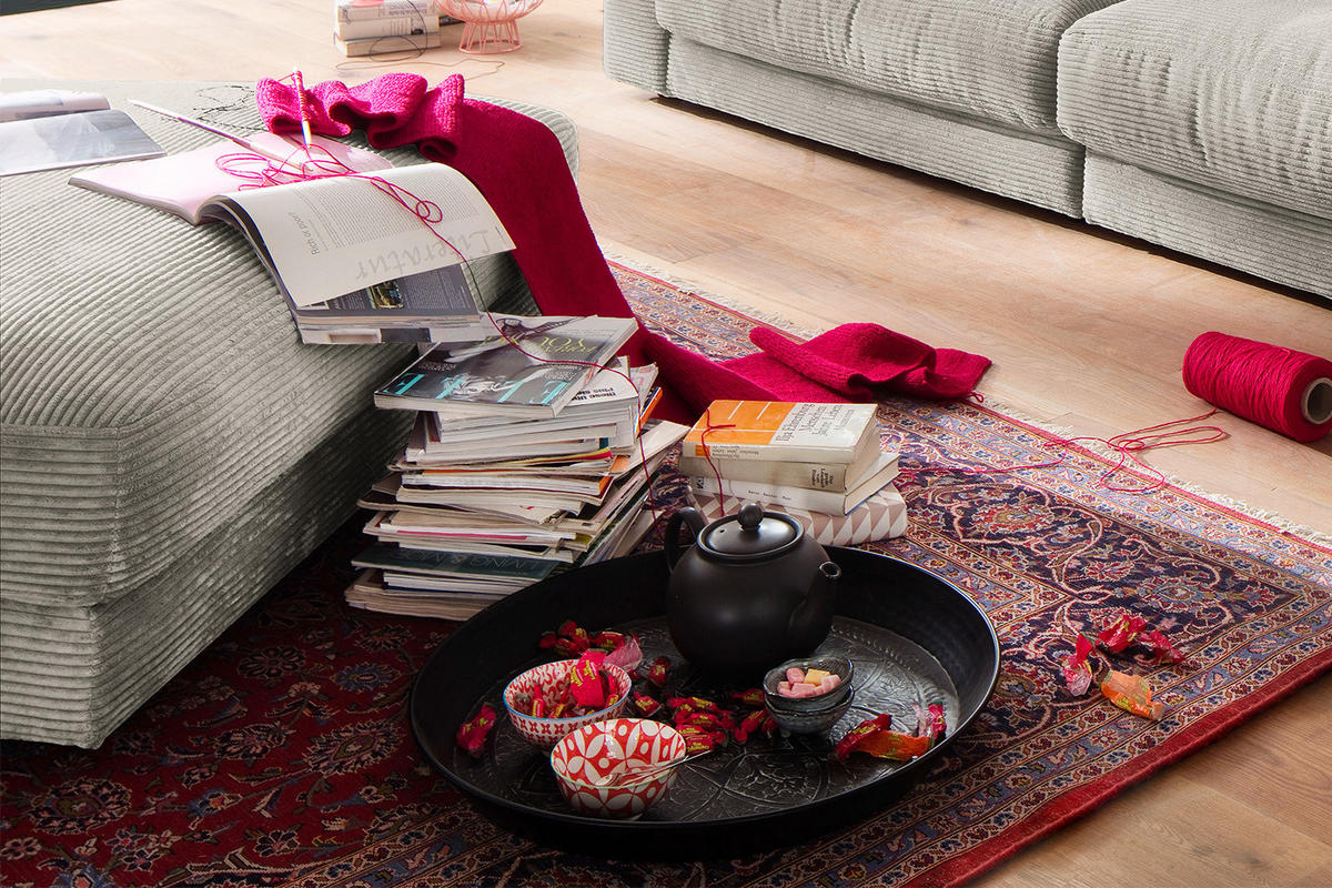 BIG HOCKER MADELINE Silber Cord - Silberfarben, Textil (120/43/120cm) - KAWOLA
