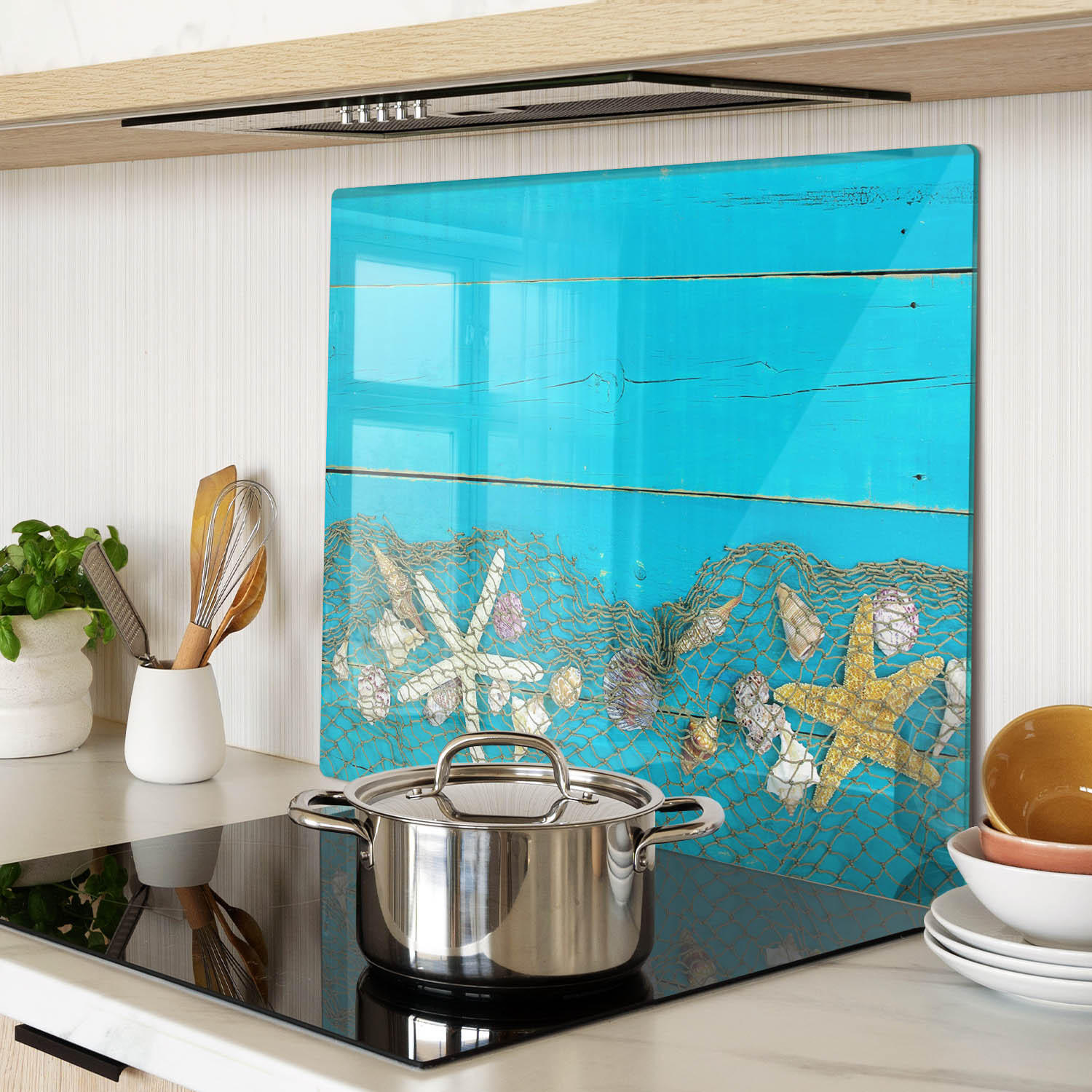 GLASPLATTE 60x52 cm Seesternschalen - Blau, Glas (60/0.4/52cm) - TULUP