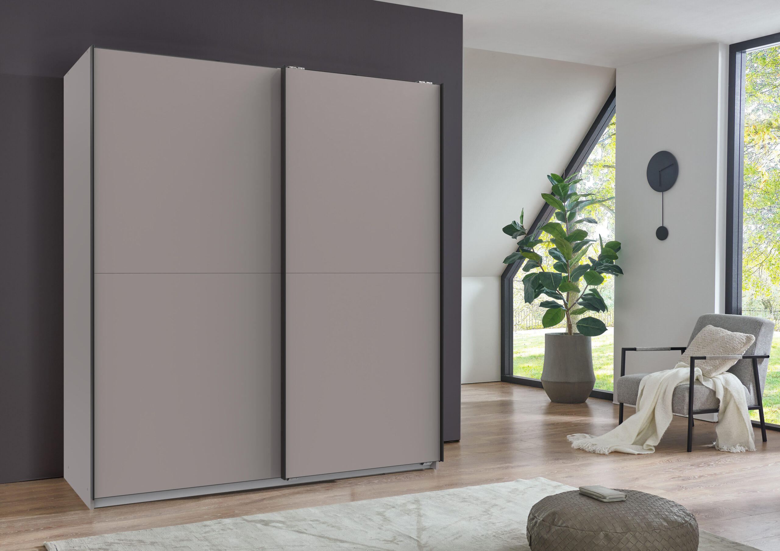 SCHWEBETÜRENSCHRANK Augsburg in Saharagrau 180x198x65cm - Grau, Holzwerkstoff (180/198/65cm)