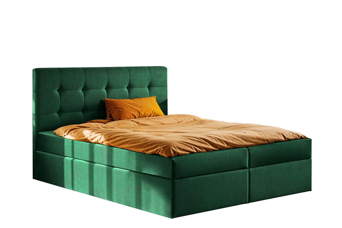 BOXBETT Mit Matratze Und Bettkasten LUDANO Stoff Noel Grün 120x200 cm H3-Bonell - Grün, Holz (120/200cm) - Kaiser Möbel