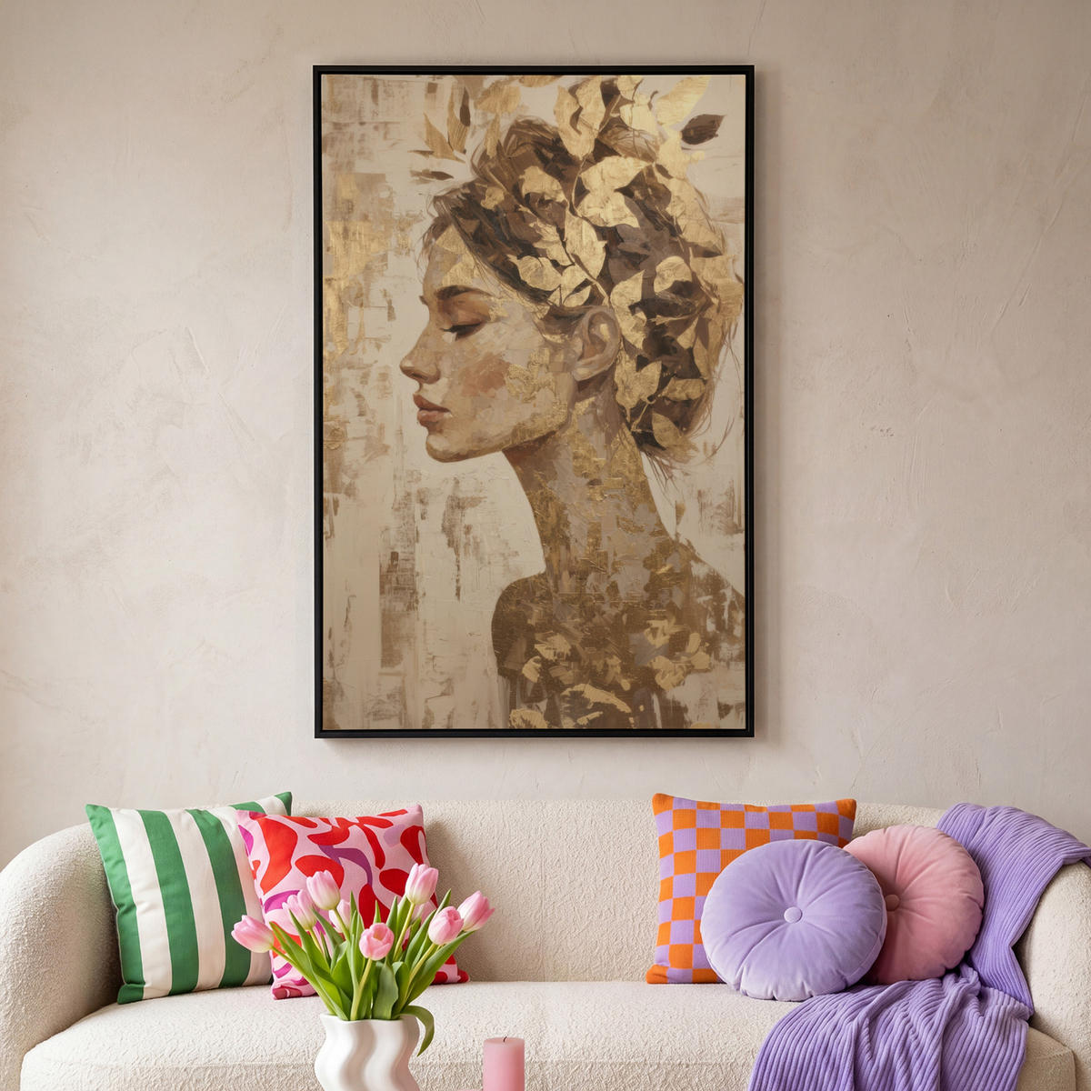 LEINWAND Bilder mit Rahmen - Frau - Gold - Abstrakt - Textur - 80x120 - Goldfarben, Textil (80/120cm) - MuchoWow