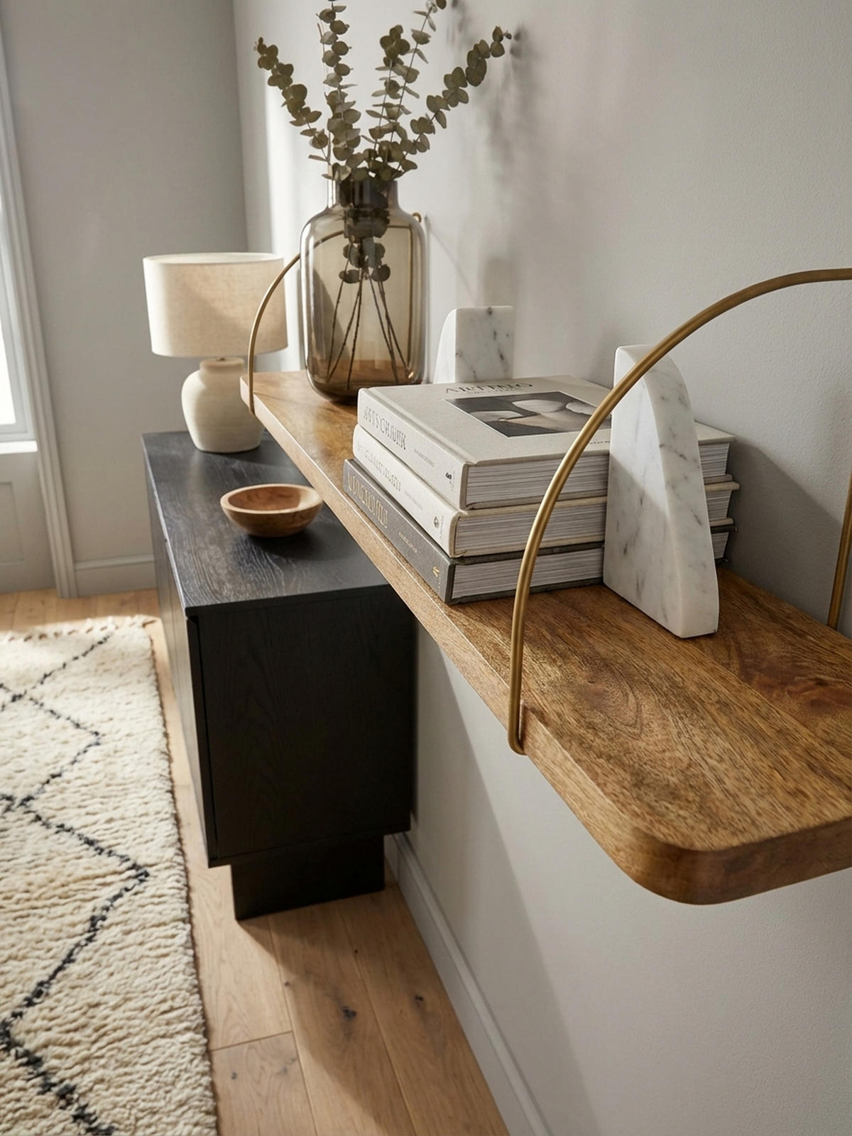 WANDREGAL TEVERE Mango Massivholz Eisen Industrial, Beige 120x22x25 cm - Beige, Holz/Metall (120/25/22cm) - KADIMA DESIGN