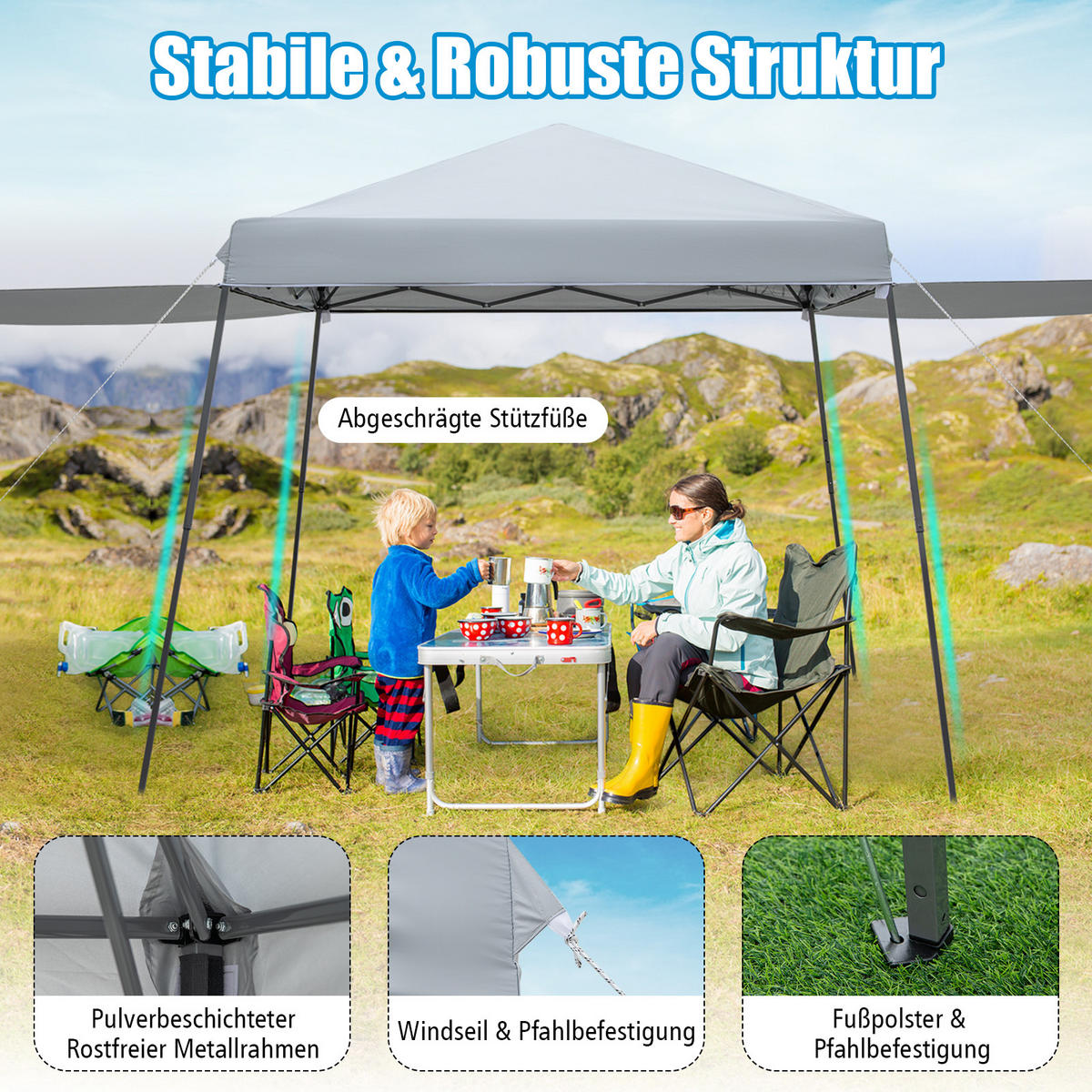 PAVILÓN 255 cm sivý - sivá, plast (599/255/300cm) - COSTWAY