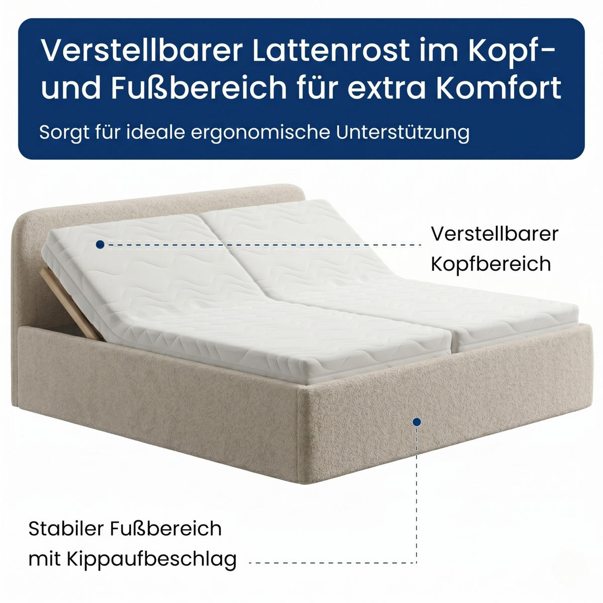 POLSTERBETT 200x200 cm Kaltschaummatratze H3 Bouclé Creme - Creme, Textil (200/200cm) - Home Collective