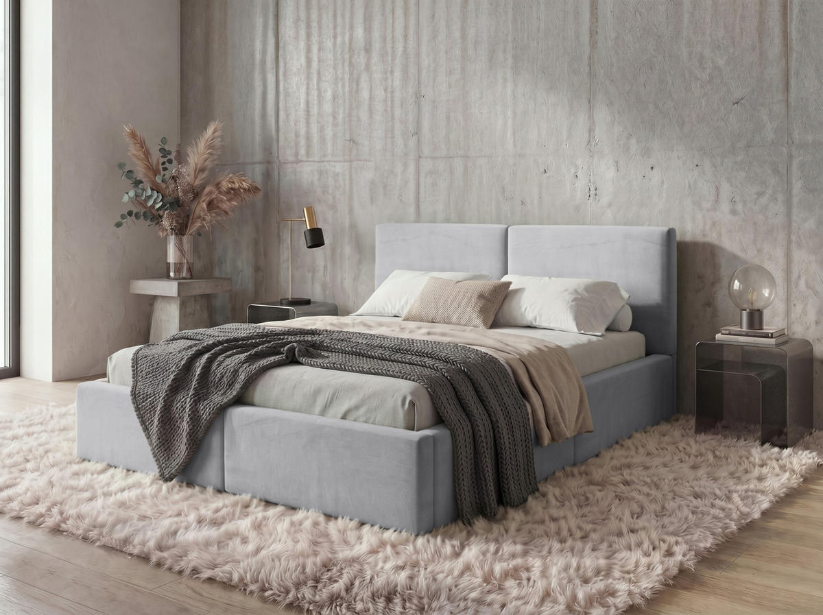 POLSTERBETT Schlafzimmerbett Doppelbett HILTON 120X200 mit Stauraum, hellgrau - Hellgrau, Textil (120/200cm) - Interbeds