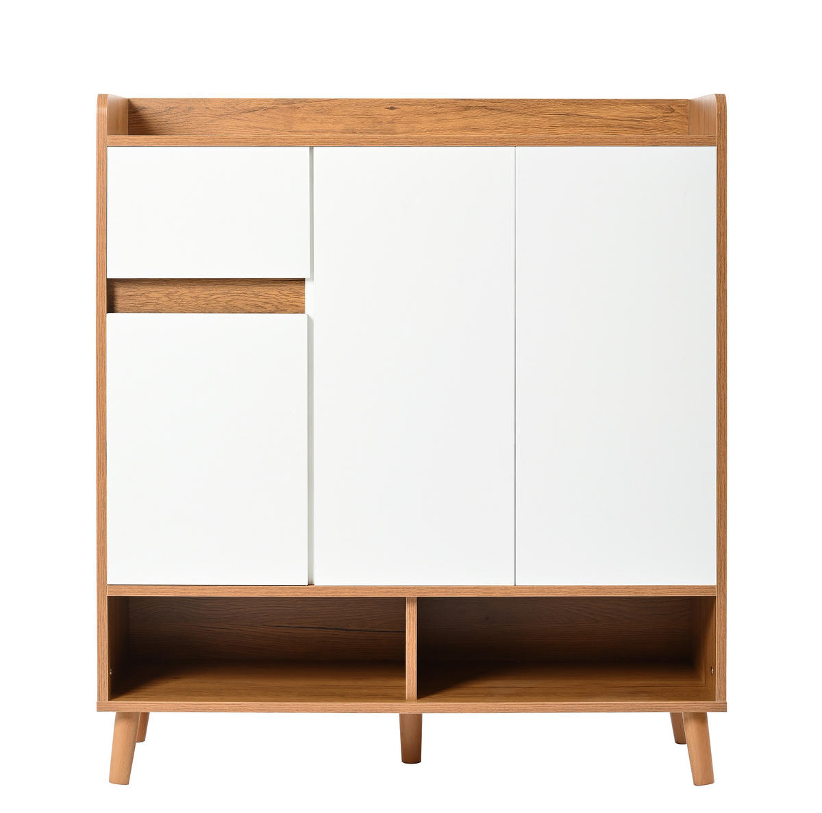 SCHUHSCHRANK 90/35/99 cm weiß/natur aus Spanplatte mit verstellbaren Einlegeböden - Weiß, Holzwerkstoff (90/99/35cm) - OKWISH