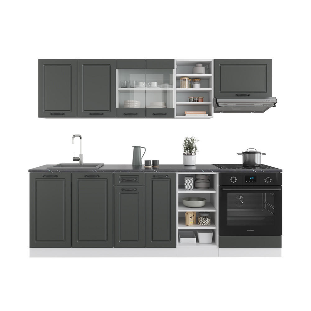 KÜCHENZEILE R-Line Anthrazit Landhaus/Weiß 240 cm ohne AP - Dunkelgrau/Weiß, Holzwerkstoff (240/81.6/46cm) - Vicco