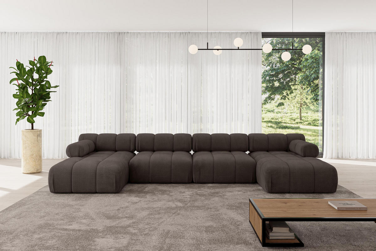 WOHNLANDSCHAFT modulares Sofa Tesso-U2 - 380x160x70 cm Braun Velours - Braun, Holzwerkstoff/Textil (380/70/160cm) - ALTDECOR