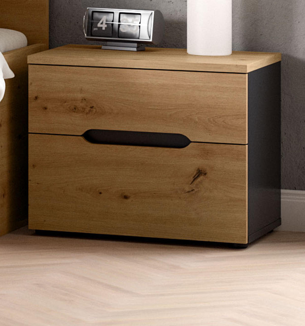 SCHLAFZIMMER Set 3-teilig Eiche Artisan, grau, Kombination mit Bett 140 x 200 cm und 2x Nachttisch - Eiche Artisan/Grau, Holzwerkstoff/Metall - Inn.Furn