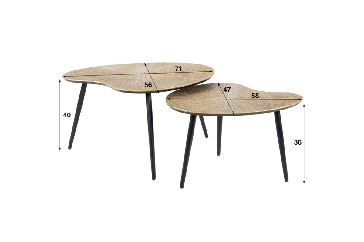 COUCHTISCH-SET TIBALI Bronze Metall - Schwarz/Bronzefarben, Metall (71/56/40cm) - KAWOLA