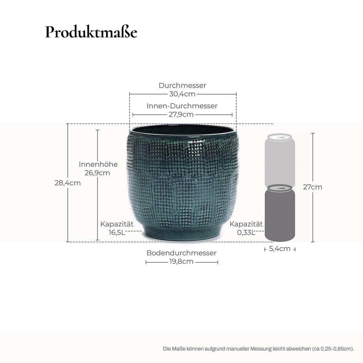 ÜBERTOPF Keramik Graugrün 30x28cm - Dunkelgrün, Keramik (29cm) - Hometopia